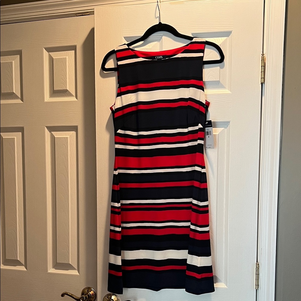 Chaps Navy, Red, and White Striped Midi Dress size M